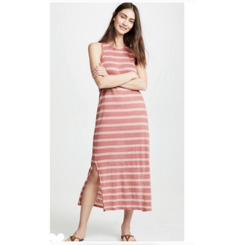 Joie Pink Striped Sleeveless Maxi Dress Twisted Racerback Side Slits Large